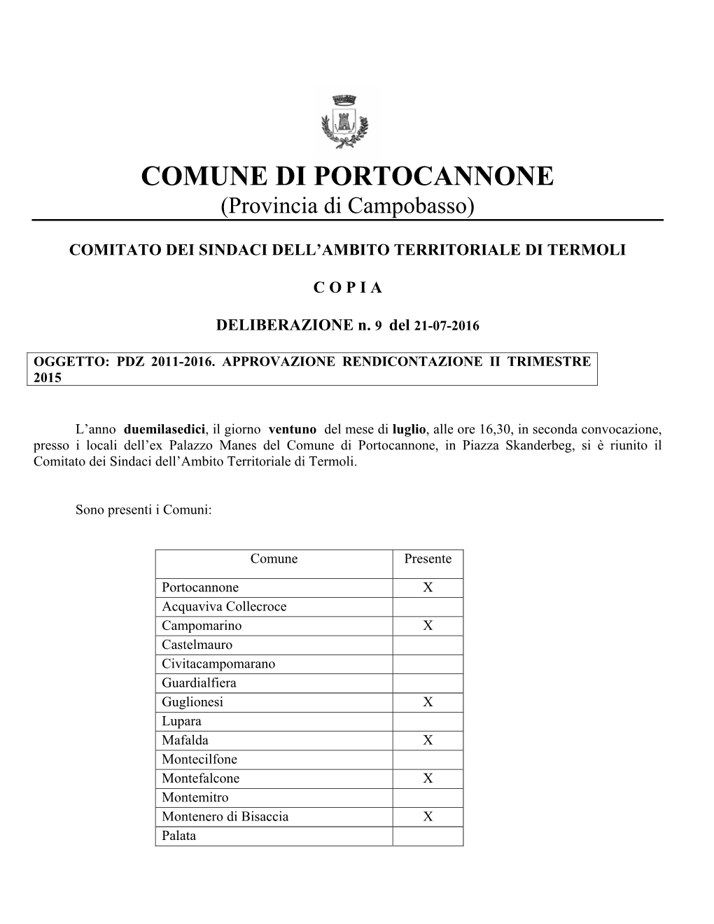 COMUNE DI PORTOCANNONE (Provincia Di Campobasso)