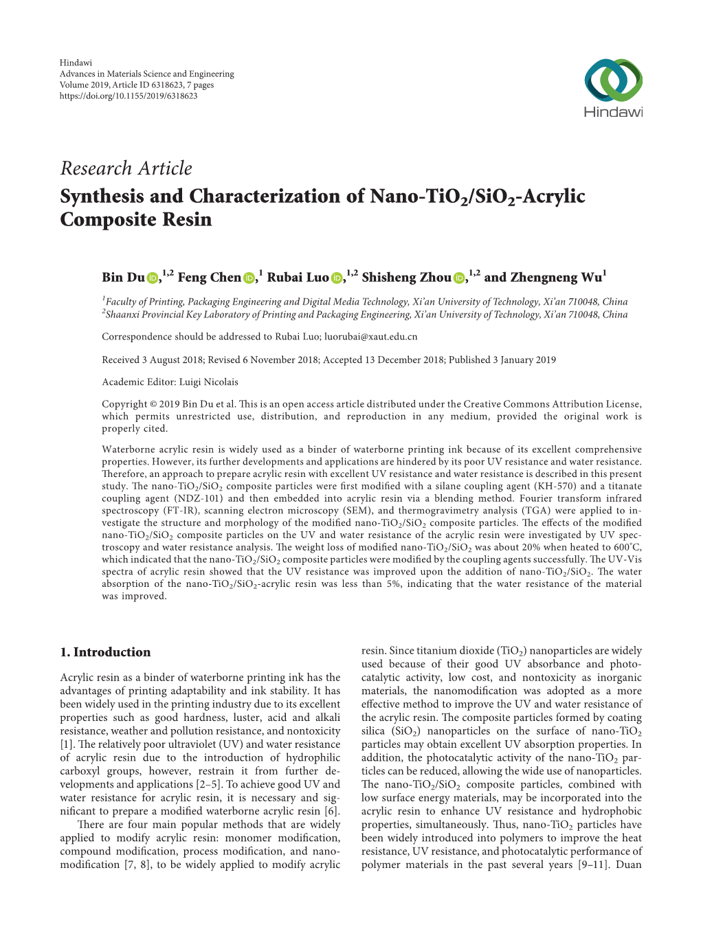 Research Article Synthesis and Characterization of Nano-Tio2