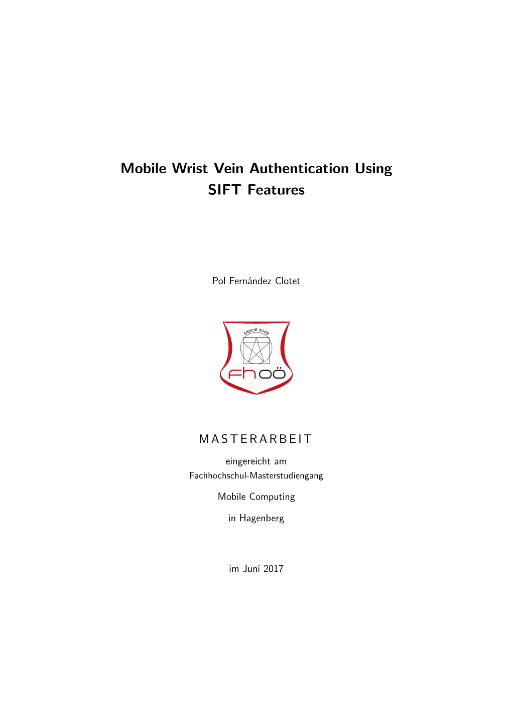 Mobile Wrist Vein Authentication Using SIFT Features