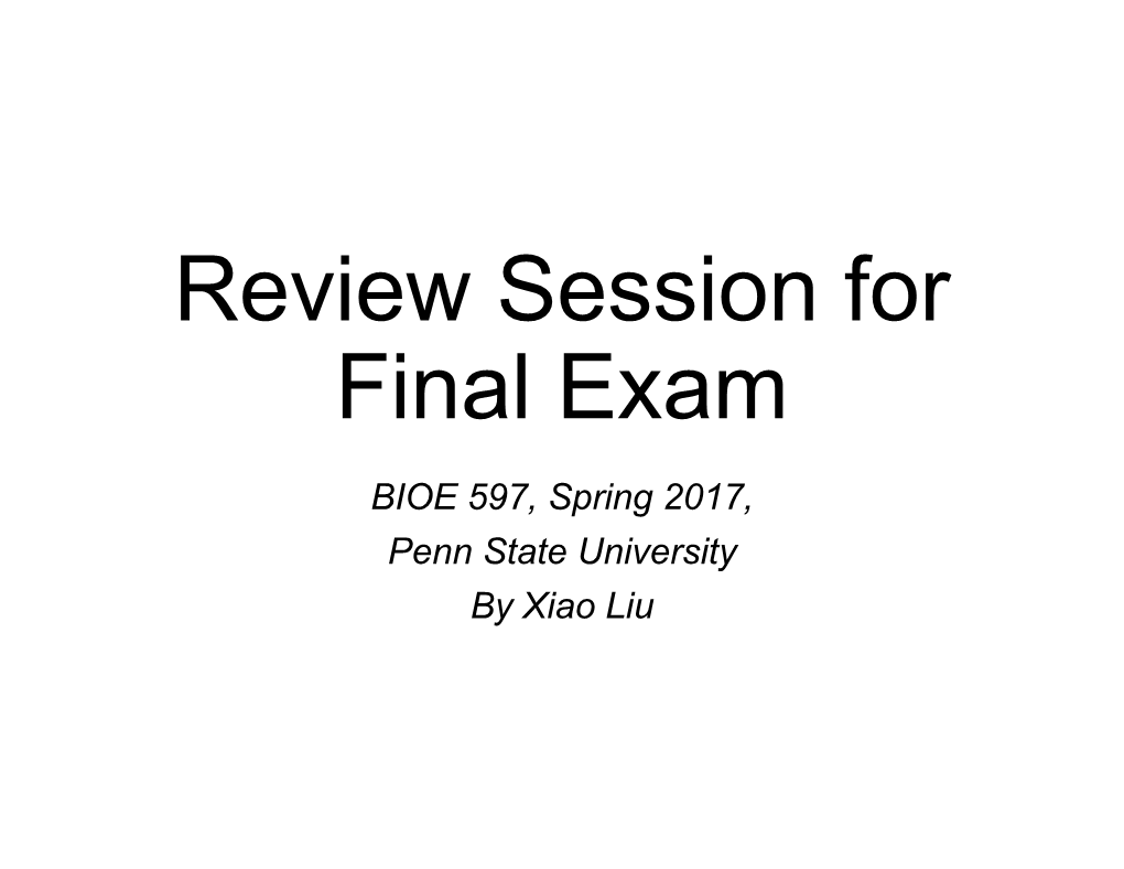 Review Session for Final Exam