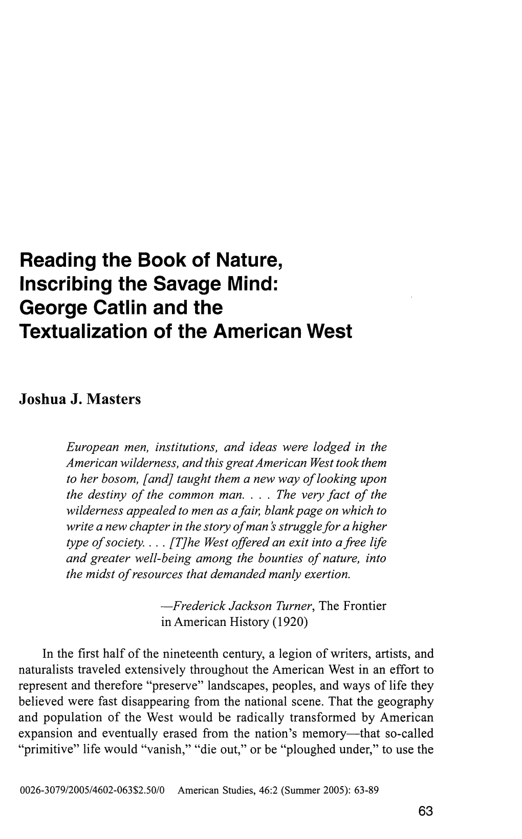 George Catlin and the Textualization of the American West