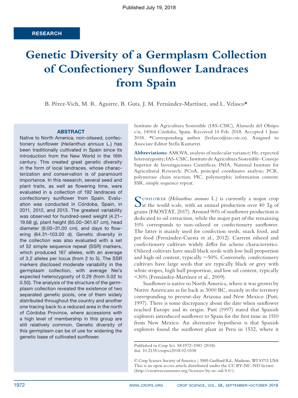 Genetic Diversity of a Germplasm Collection of Confectionery Sunflower Landraces from Spain