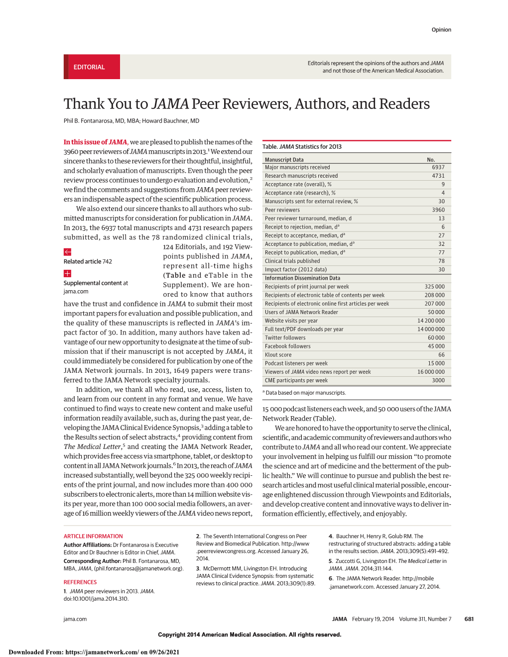 Thank You to JAMA Peer Reviewers, Authors, and Readers Phil B