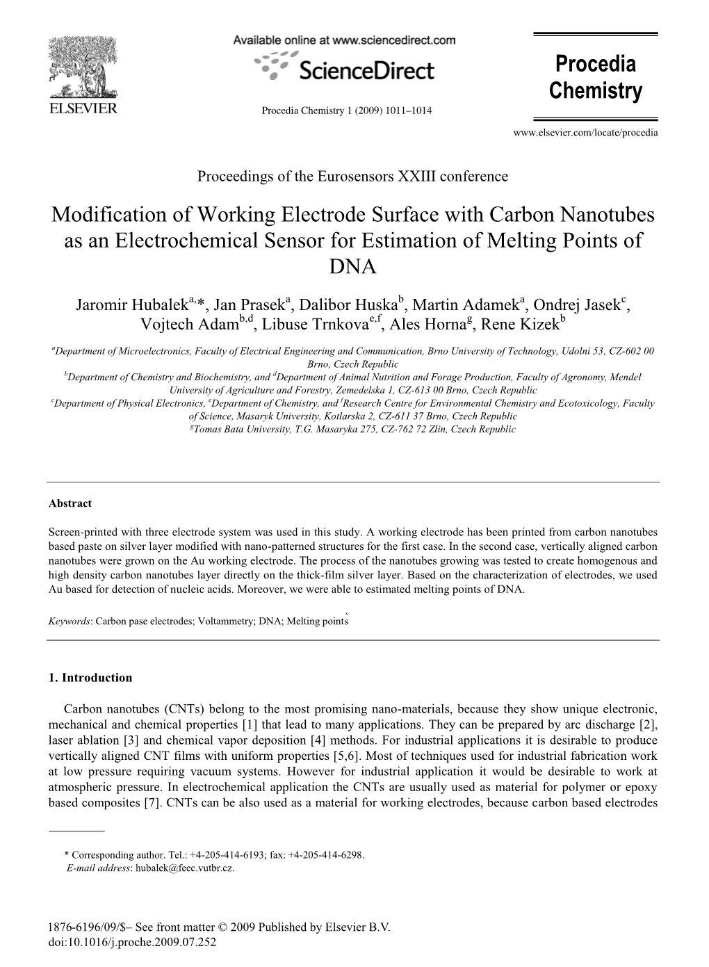 Modification of Working Electrode Surface with Carbon Nanotubes As an Electrochemical Sensor for Estimation of Melting Points of DNA