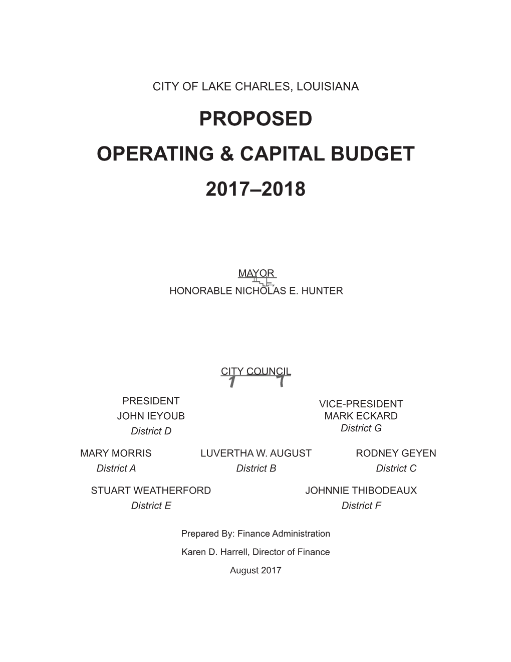 Proposed Capital and Operating Budget 2017-2018