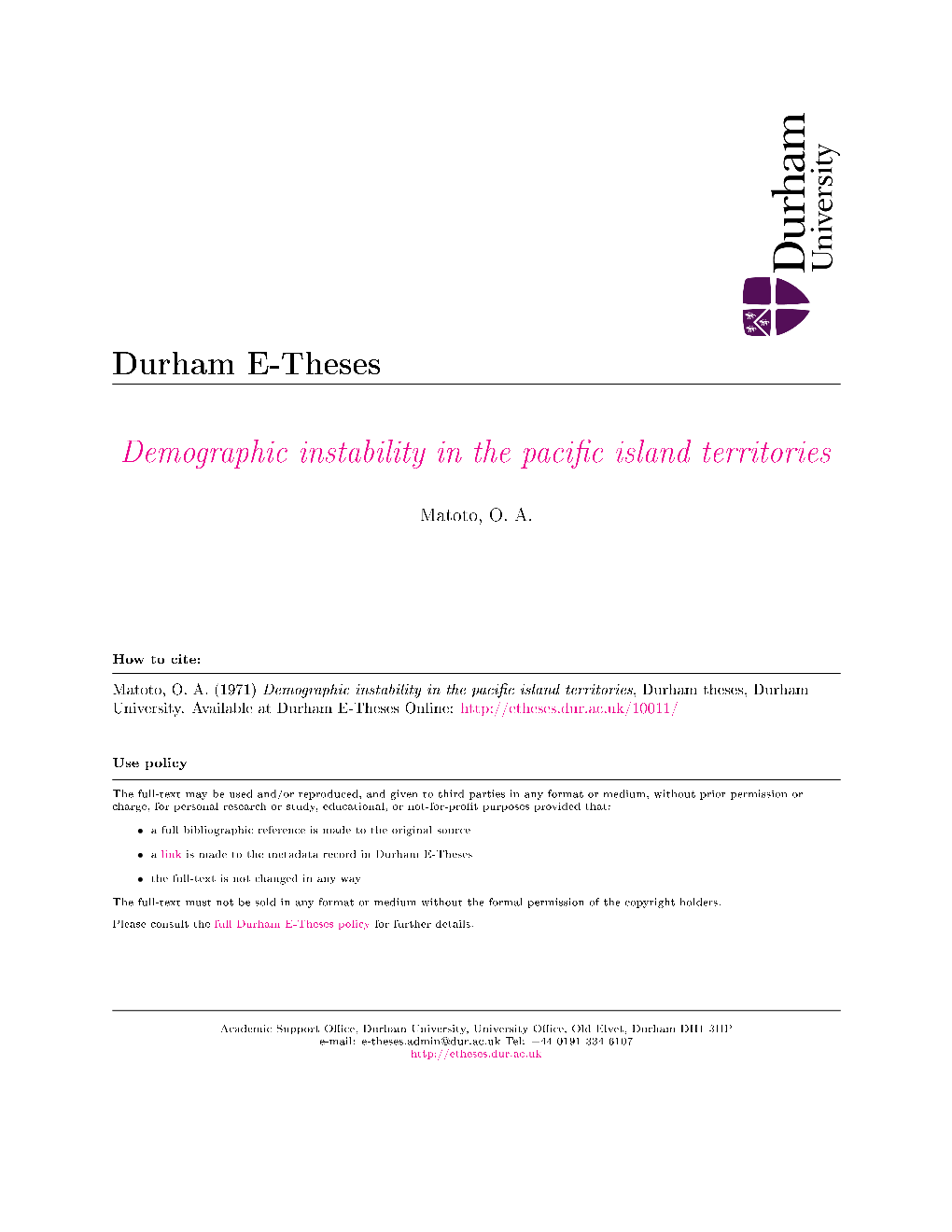 Demographic Instability in the Paci C Island Territories