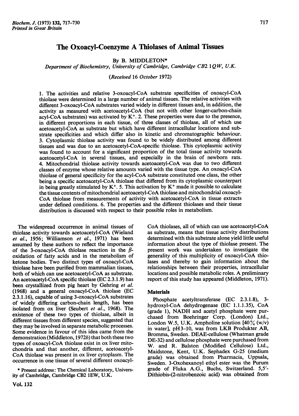 The Oxoacyl-Coenzyme a Thiolases of Animal Tissues by B