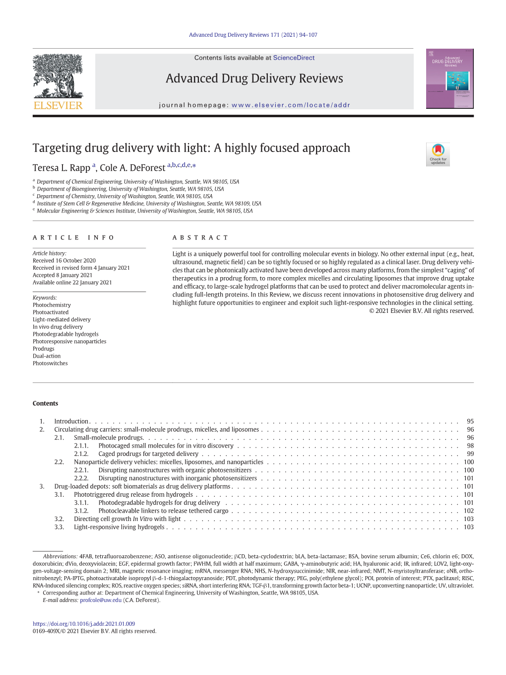 Targeting Drug Delivery with Light: a Highly Focused Approach