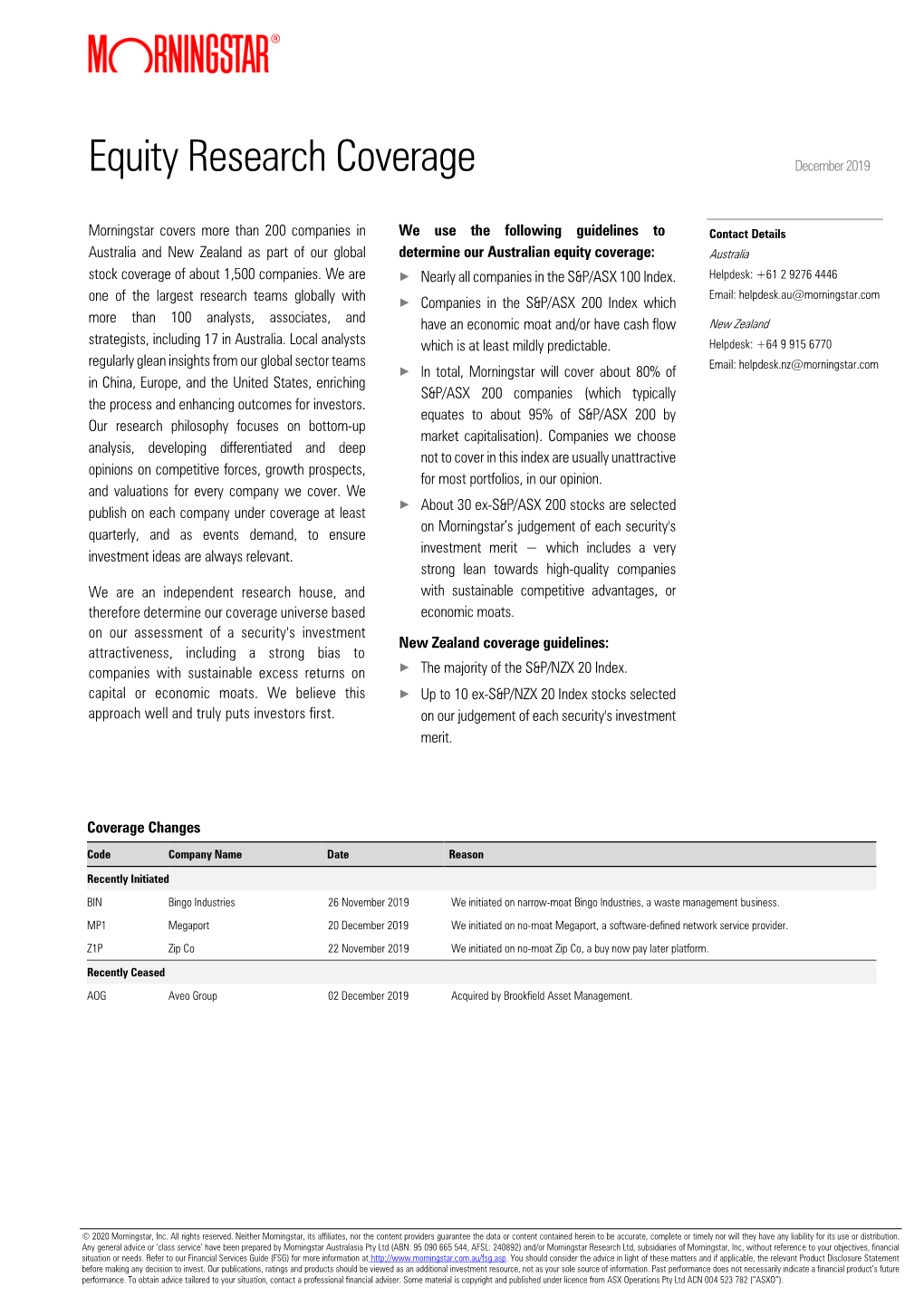 Morningstar Equity Research Coverage