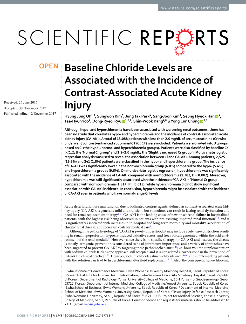 Baseline Chloride Levels Are Associated with the Incidence Of