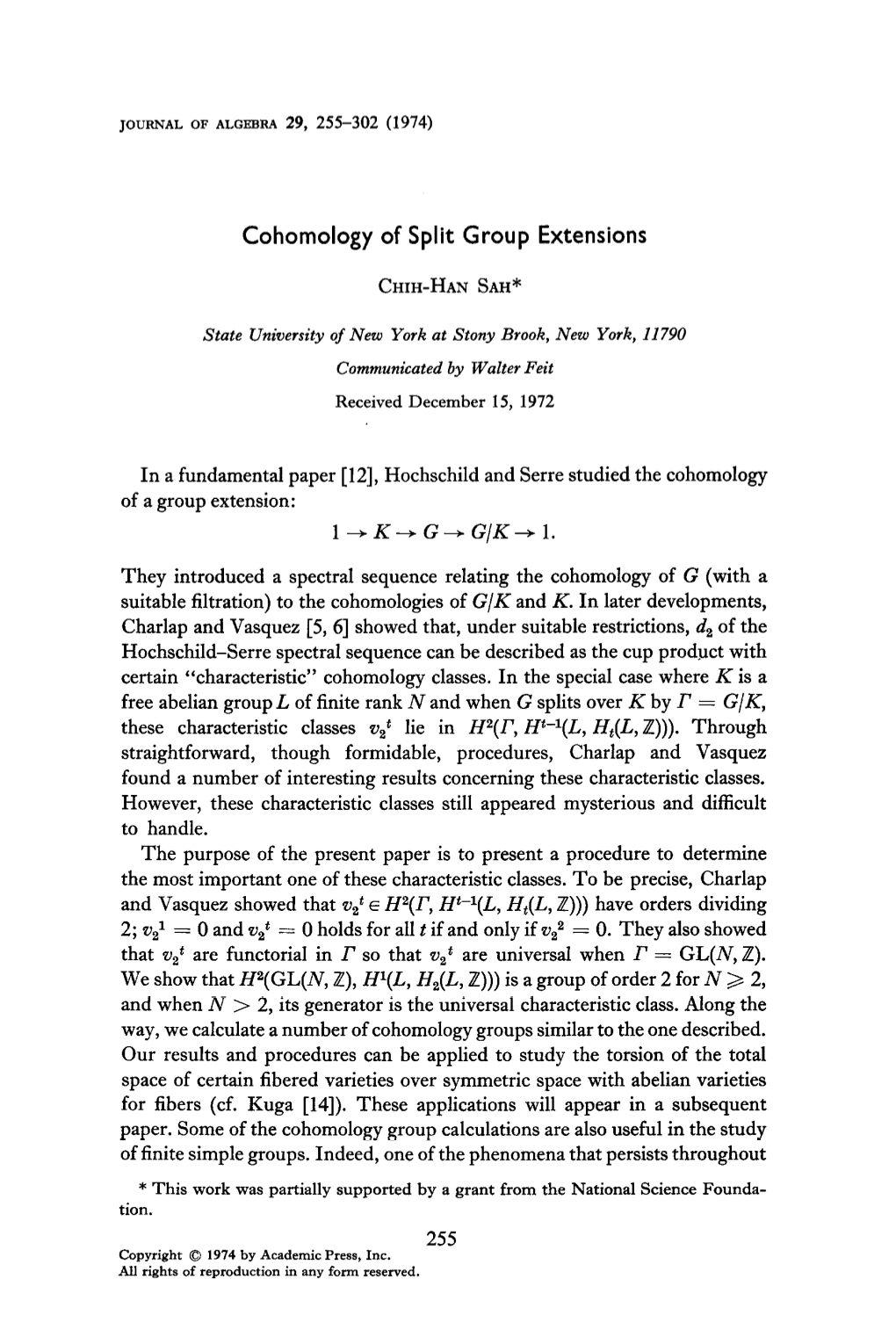 Cohomology of Split Group Extensions