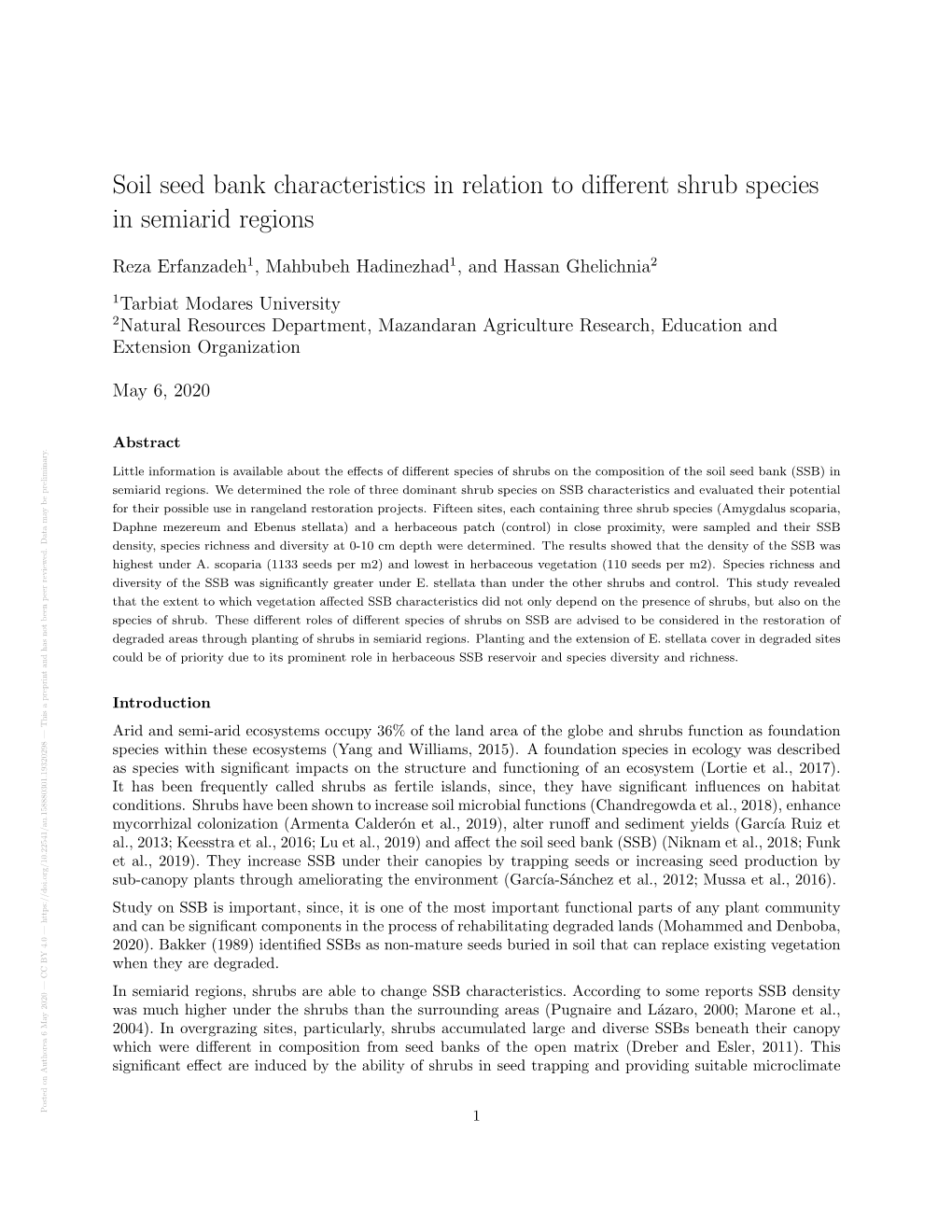 Soil Seed Bank Characteristics in Relation to Different Shrub Species In