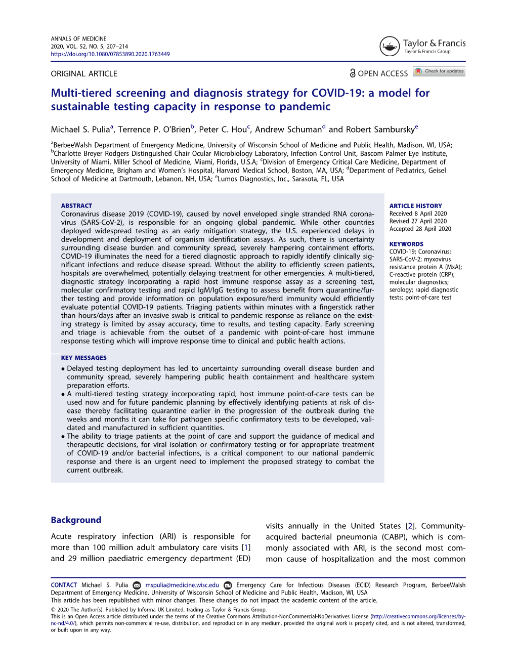 Multi-Tiered Screening and Diagnosis Strategy for COVID-19: a Model for Sustainable Testing Capacity in Response to Pandemic