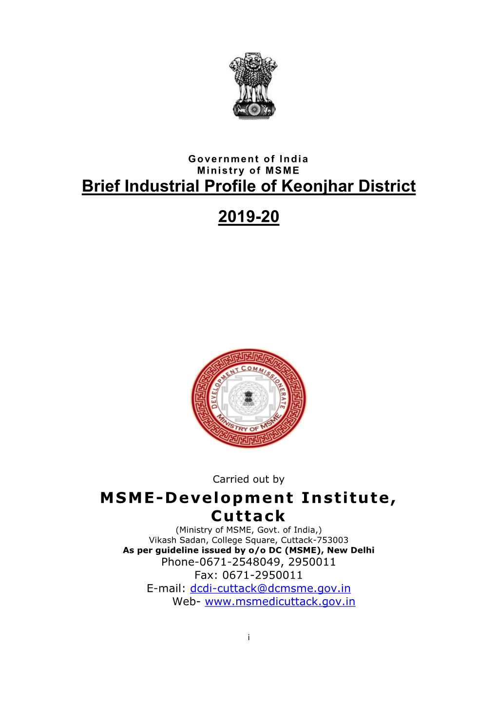 Brief Industrial Profile of Keonjhar District 2019-20