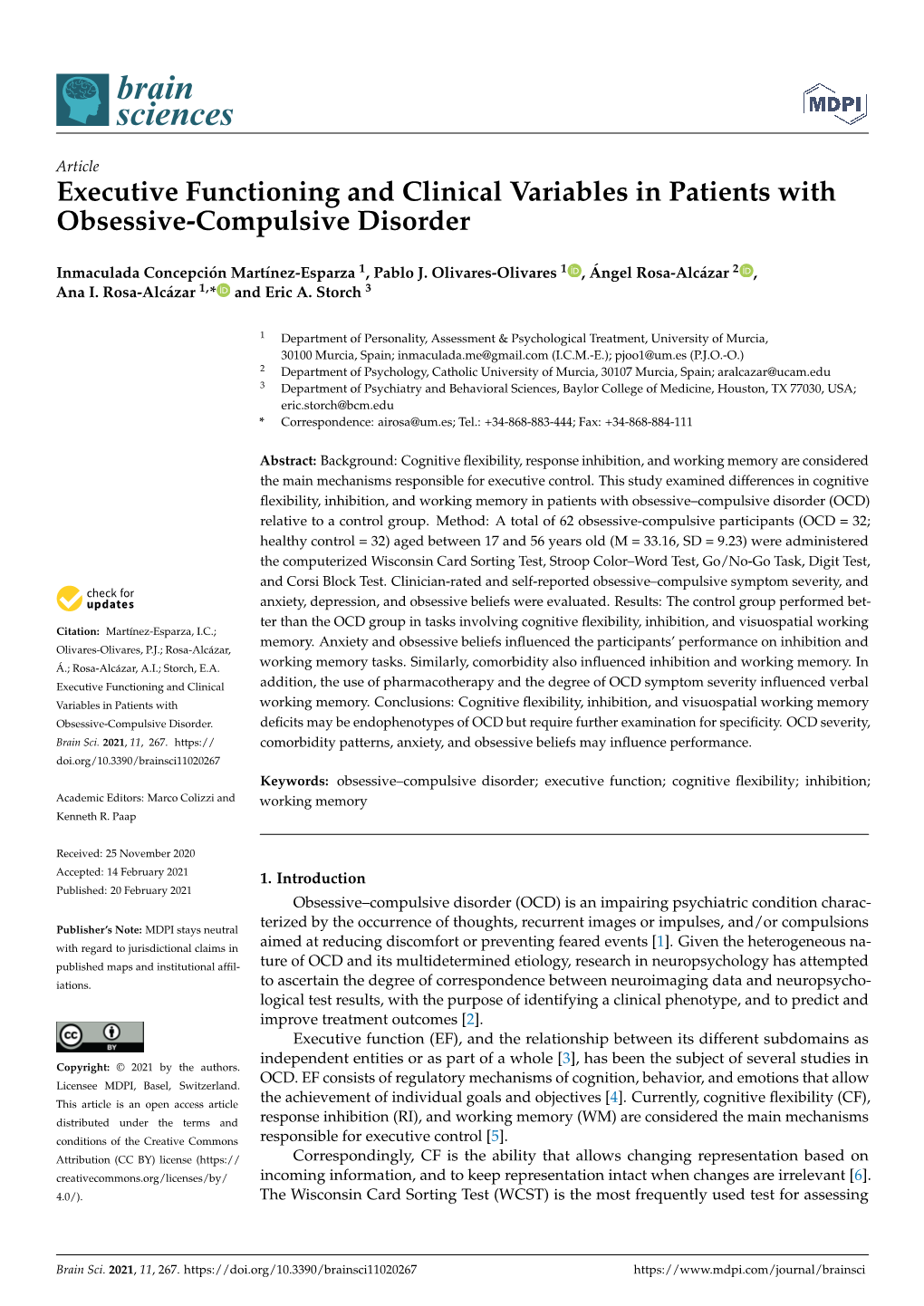 Executive Functioning and Clinical Variables in Patients with Obsessive-Compulsive Disorder