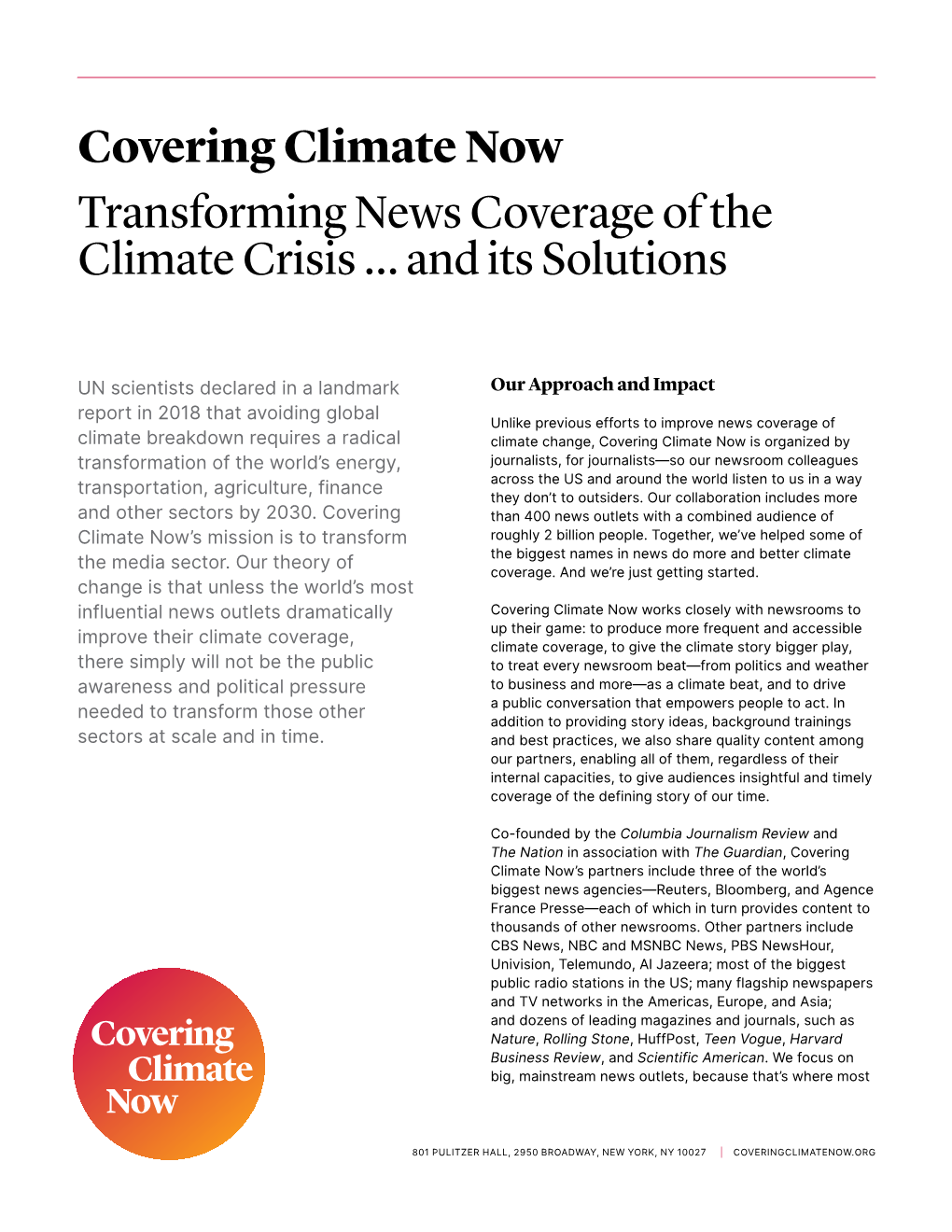 Covering Climate Now Transforming News Coverage of the Climate Crisis … and Its Solutions