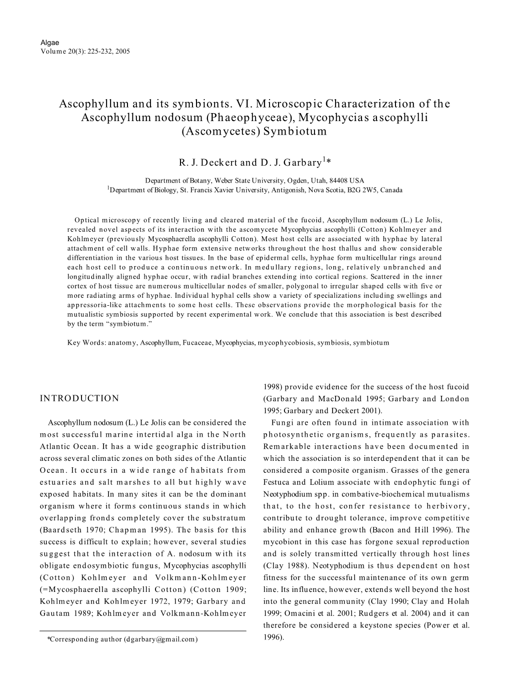 Ascophyllum and Its Symbionts. VI. Microscopic Characterization of the Ascophyllum Nodosum (Phaeophyceae), Mycophycias Ascophylli (Ascomycetes) Symbiotum