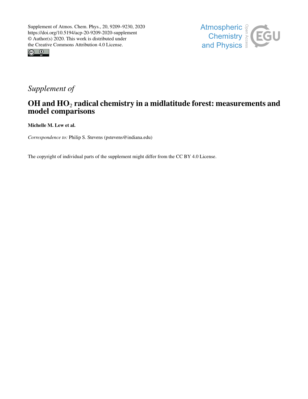 Supplement of OH and HO2 Radical Chemistry in a Midlatitude Forest: Measurements and Model Comparisons