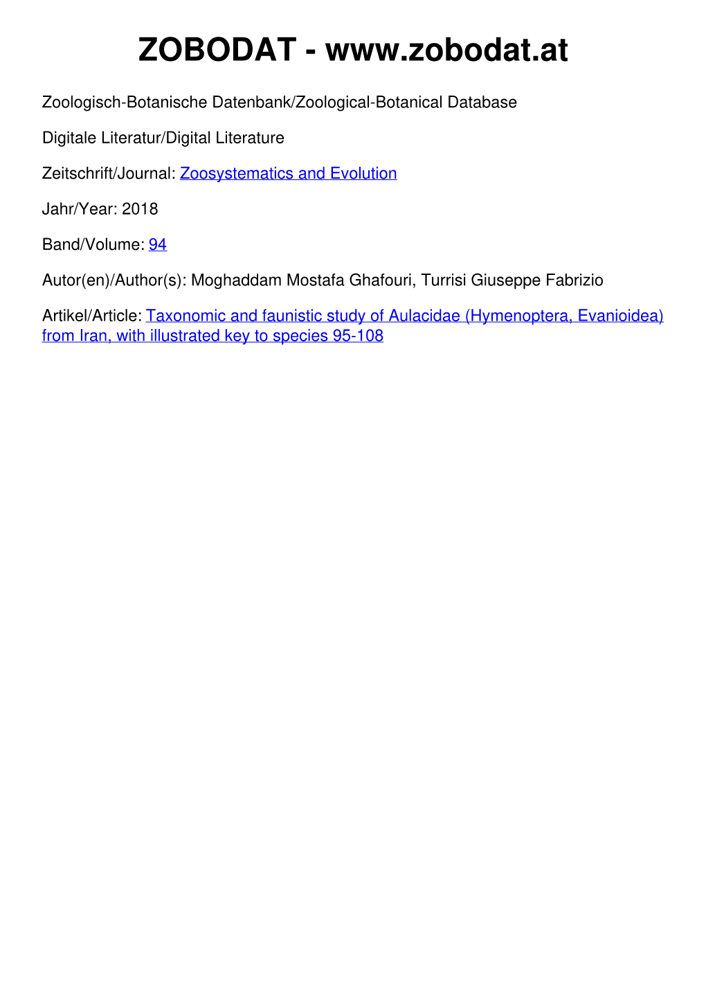 Taxonomic and Faunistic Study of Aulacidae (Hymenoptera