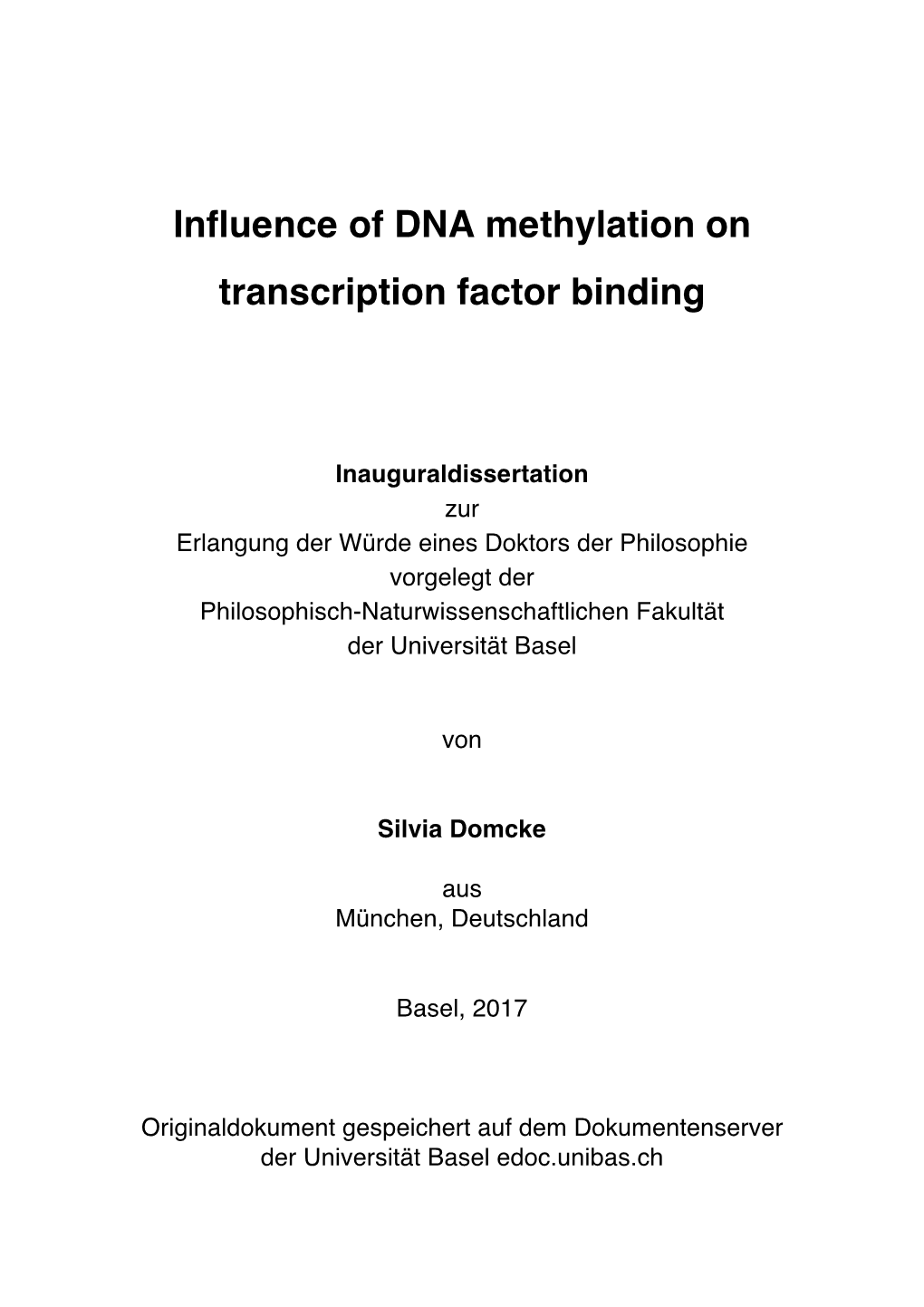 Influence of DNA Methylation on Transcription Factor Binding