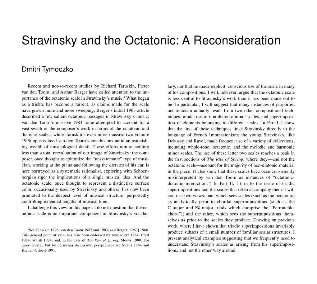 Stravinsky and the Octatonic: a Reconsideration