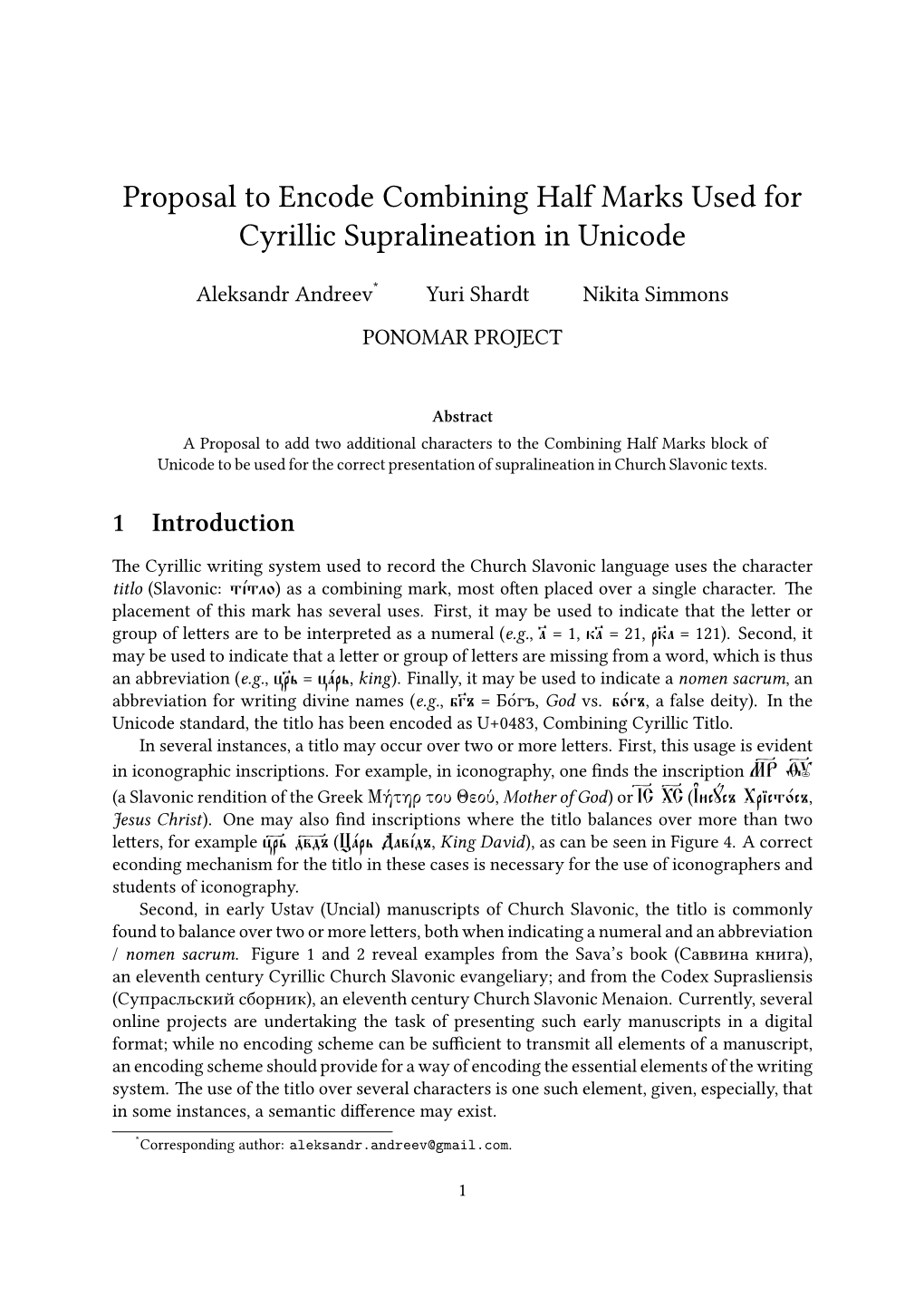 Proposal to Encode Combining Half Marks Used for Cyrillic Supralineation in Unicode