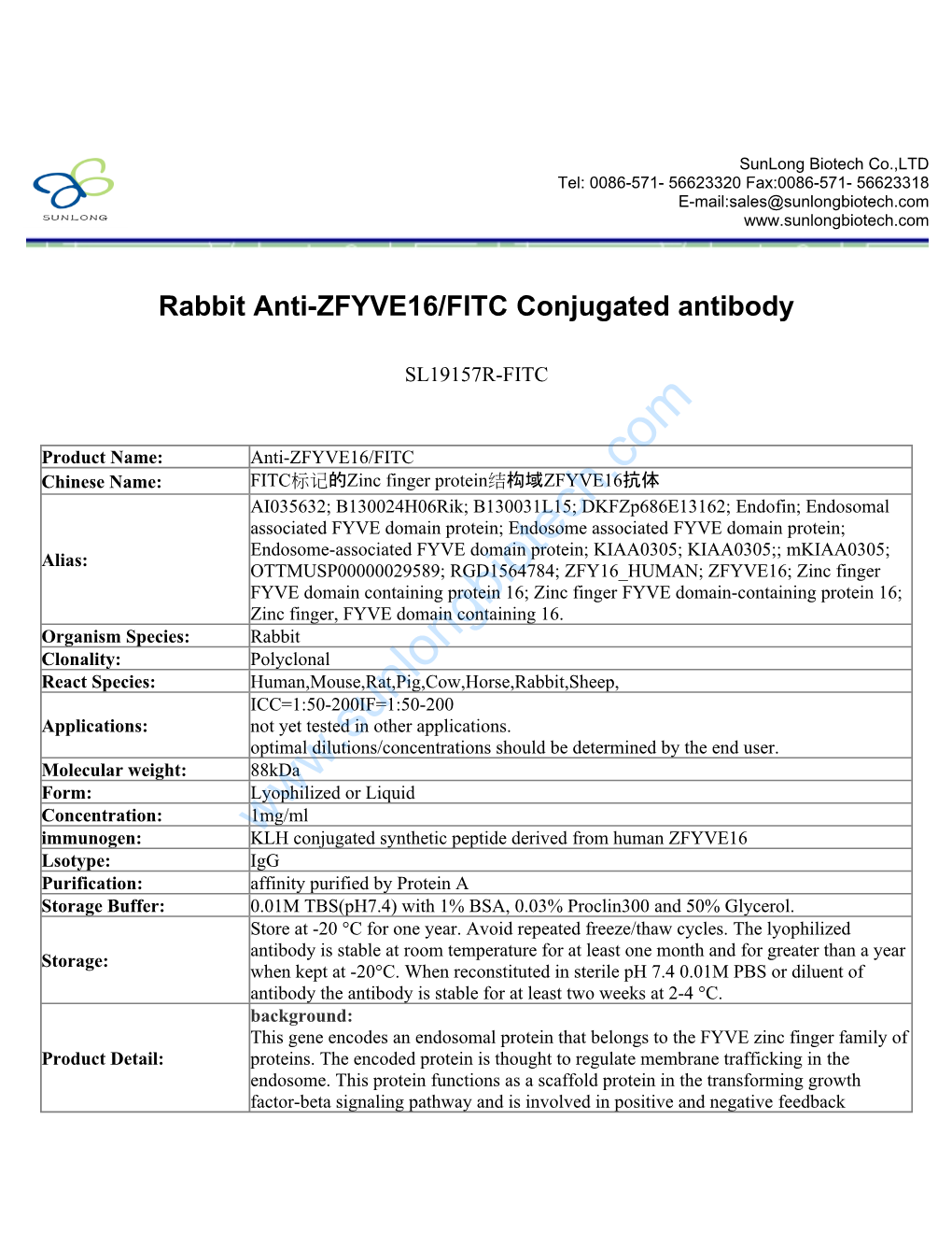 Rabbit Anti-ZFYVE16/FITC Conjugated Antibody