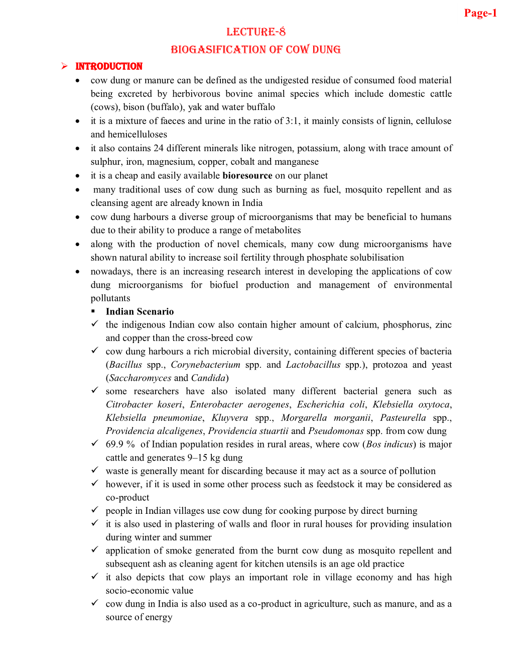 Lecture-8 Biogasification of Cow Dung Page-1