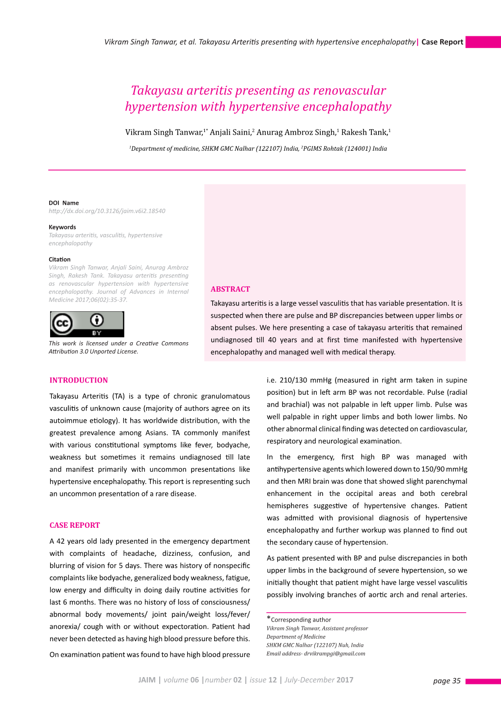 Journal of Advances in Internal Medicine Vol01 Issue01