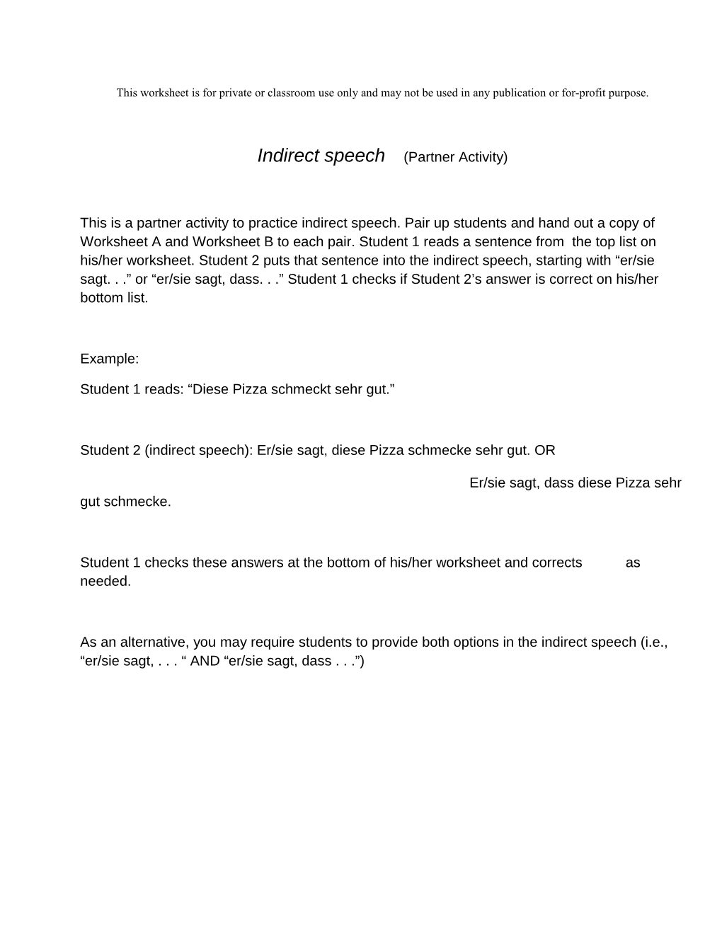 Indirect Speech (Partner Activity)