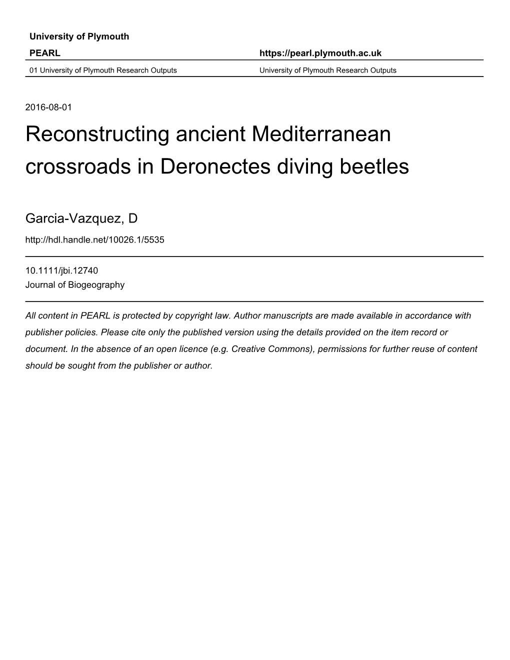 Reconstructing Ancient Mediterranean Crossroads in Deronectes Diving Beetles