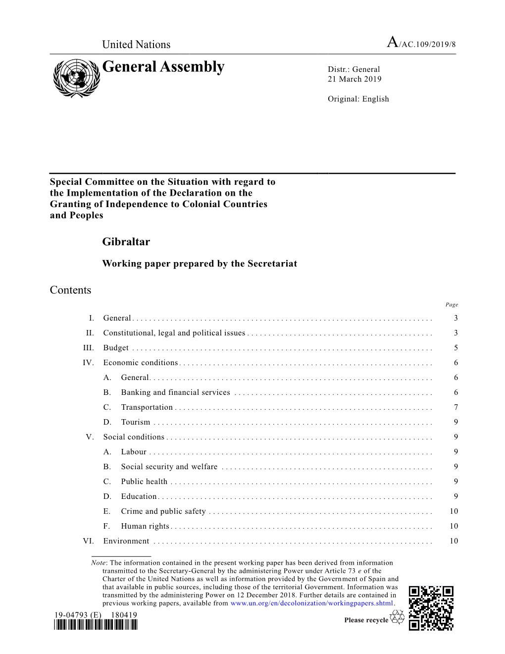 General Assembly Distr.: General 21 March 2019