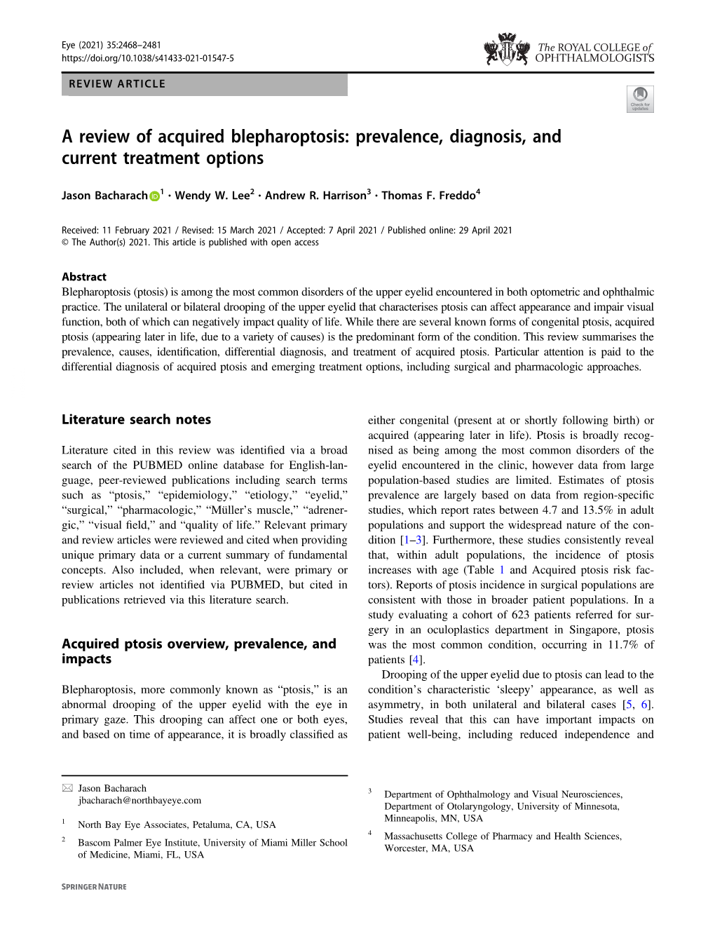 A Review of Acquired Blepharoptosis: Prevalence, Diagnosis, and Current Treatment Options