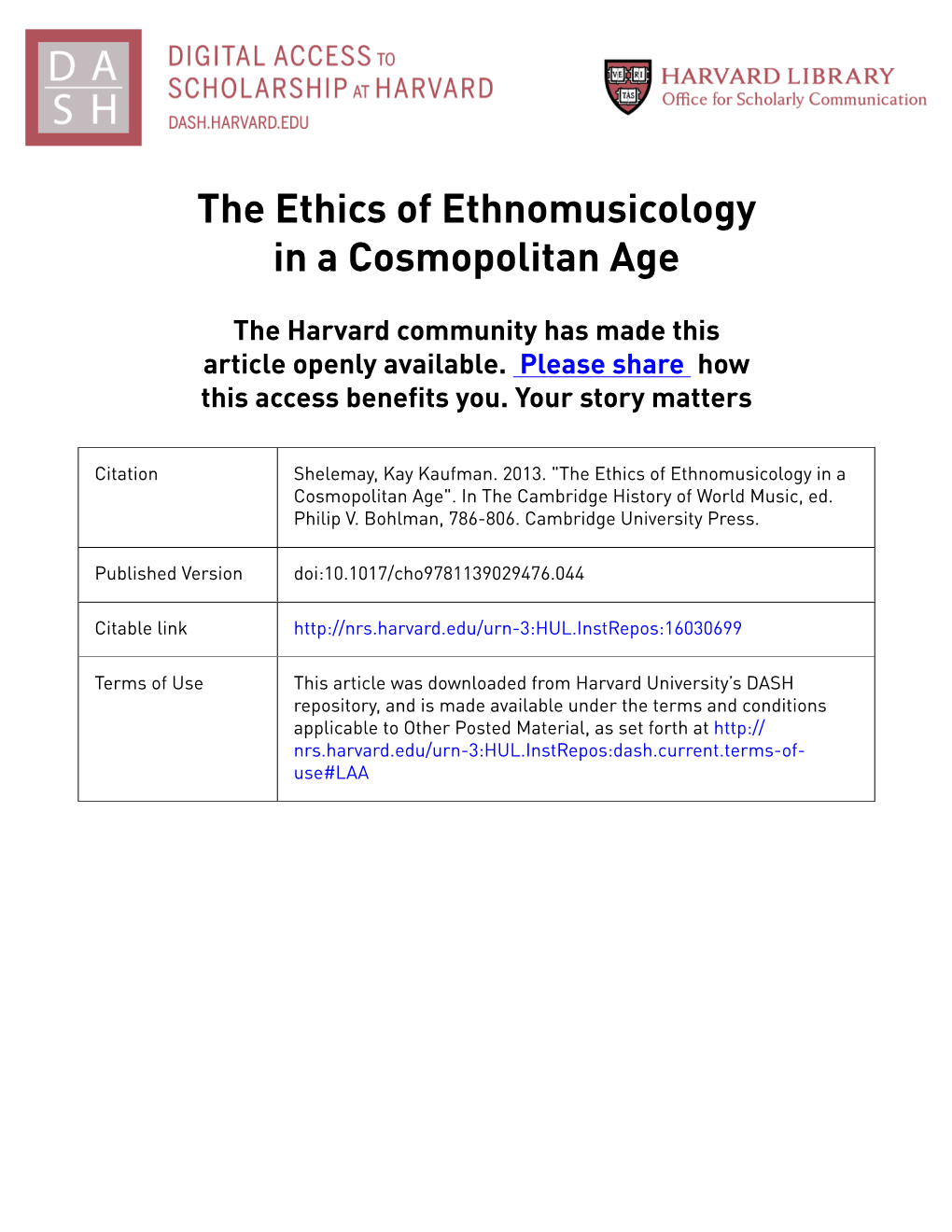 The Ethics of Ethnomusicology in a Cosmopolitan Age