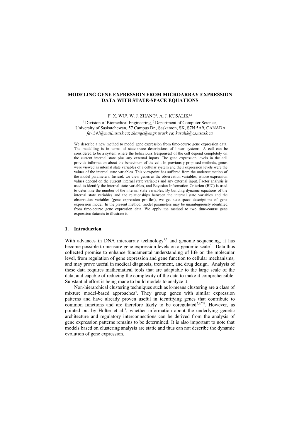 Modeling Gene Expression with State-Space Equations from Microarray Expression Data