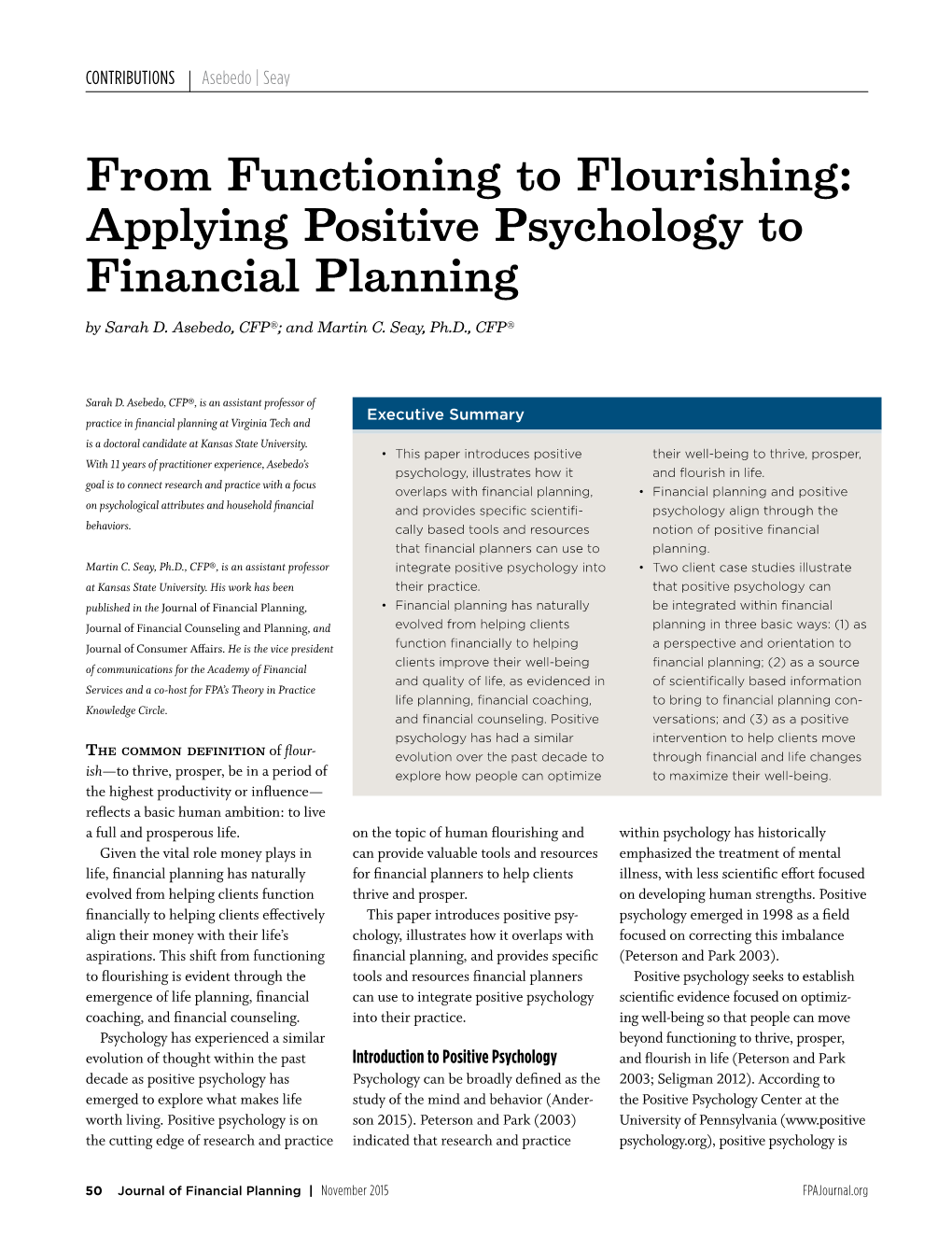 From Functioning to Flourishing: Applying Positive Psychology to Financial Planning by Sarah D