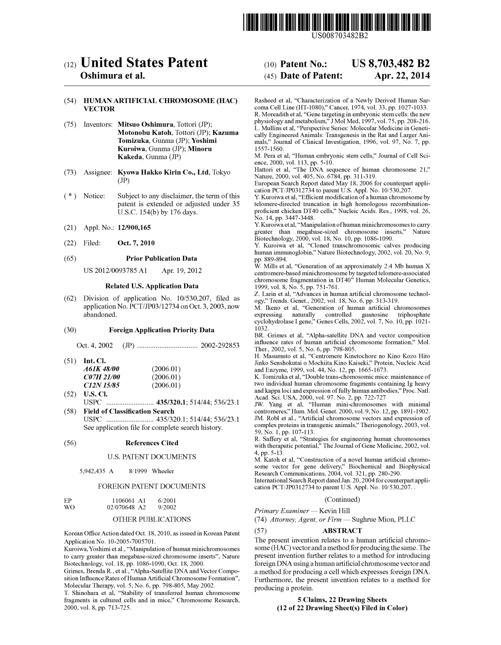 (12) United States Patent (10) Patent No.: US 8,703,482 B2 Oshimura Et Al