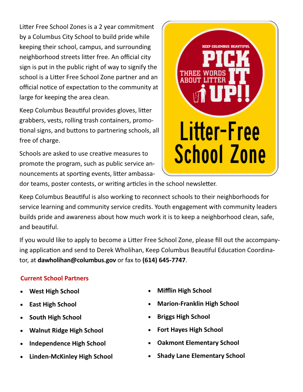 Litter Free School Zones Is a 2 Year Commitment by a Columbus City