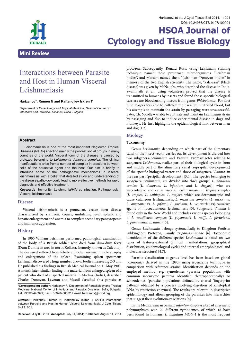 Interactions Between Parasite and Host in Human Visceral Leishmaniasis