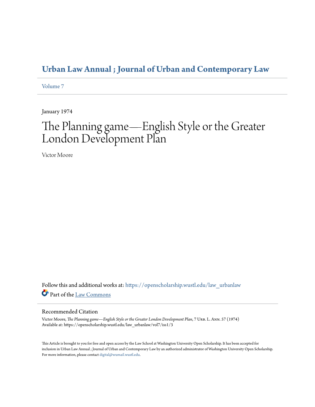 The Planning Game—English Style Or the Greater London Development Plan, 7 Urb