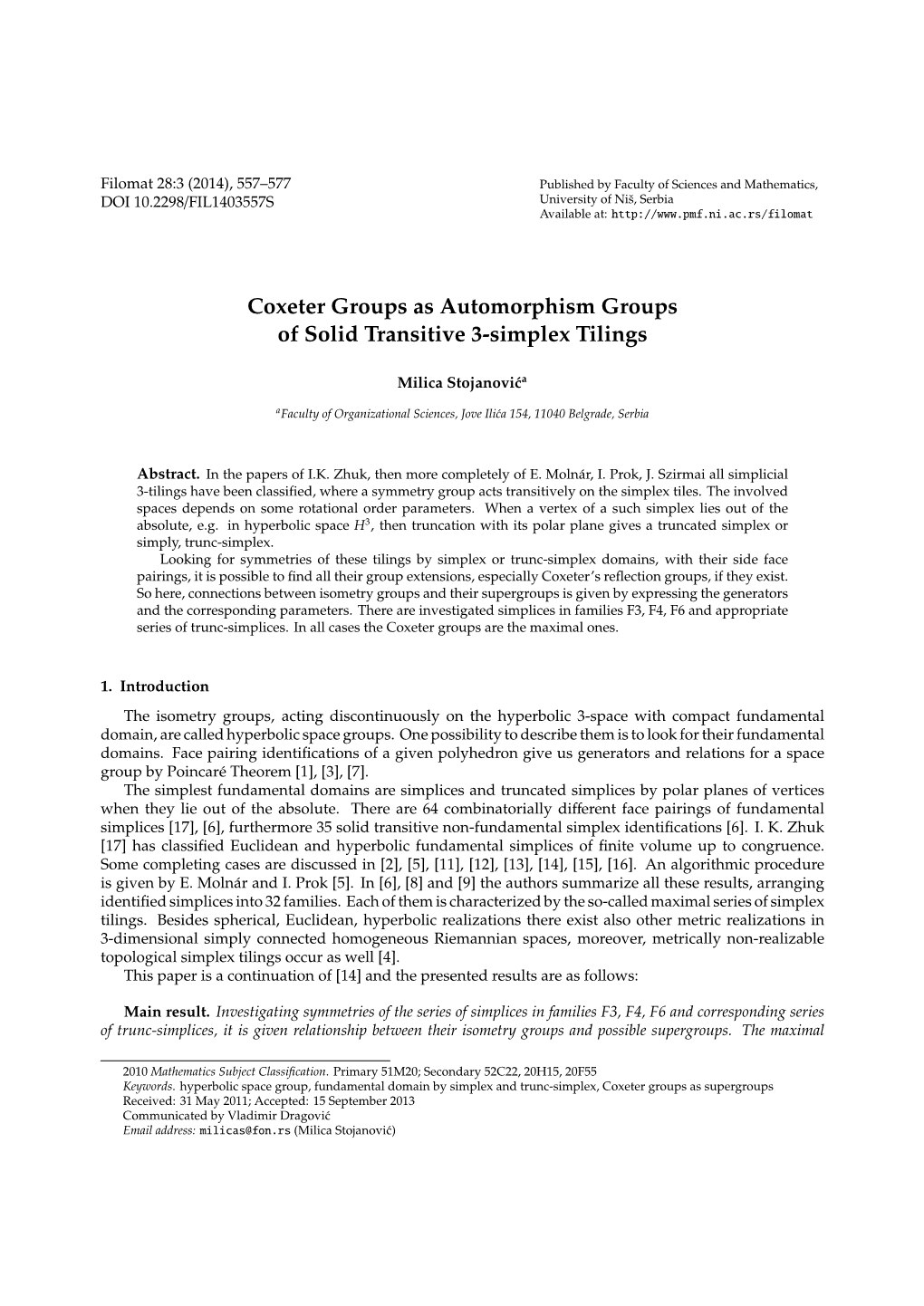 Coxeter Groups As Automorphism Groups of Solid Transitive 3-Simplex Tilings