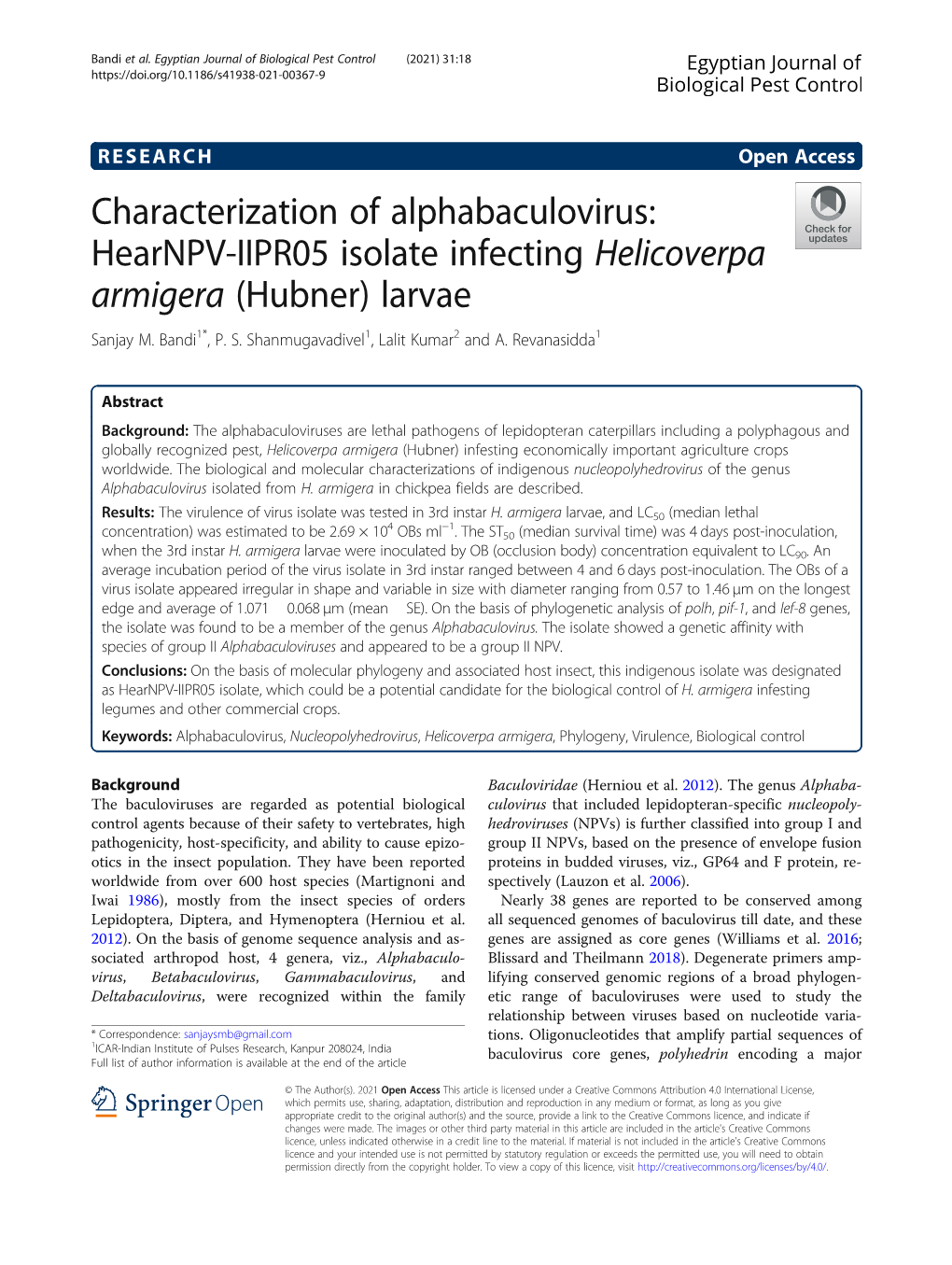 Characterization of Alphabaculovirus: Hearnpv-IIPR05 Isolate Infecting Helicoverpa Armigera (Hubner) Larvae Sanjay M