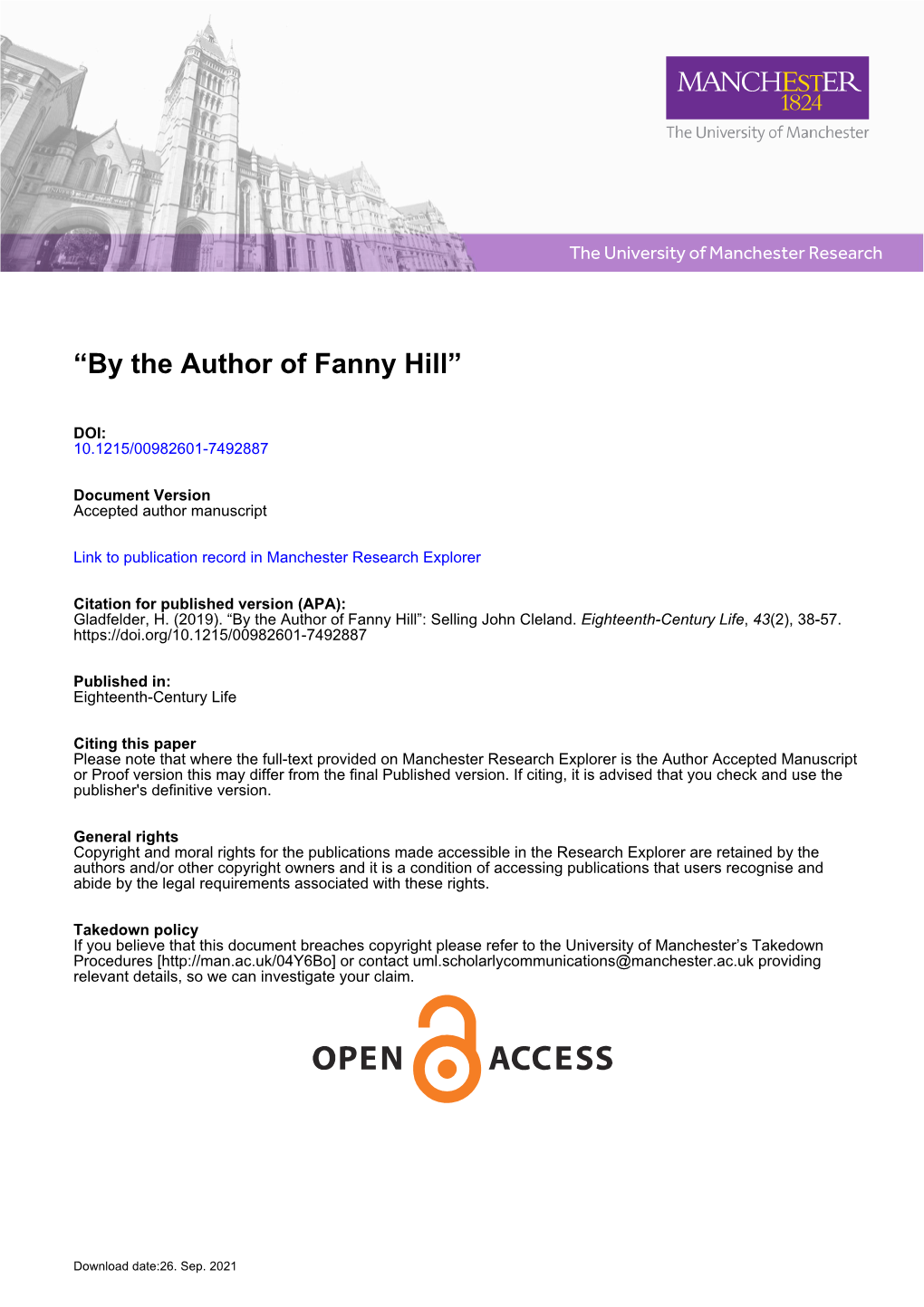 By the Author of Fanny Hill Final Revised Version