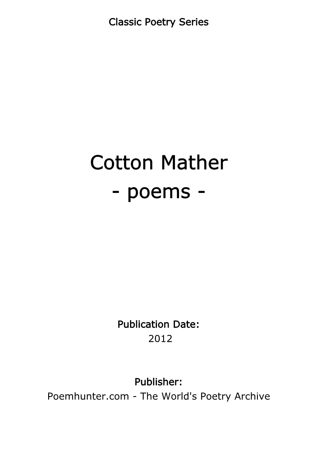 Cotton Mather - Poems