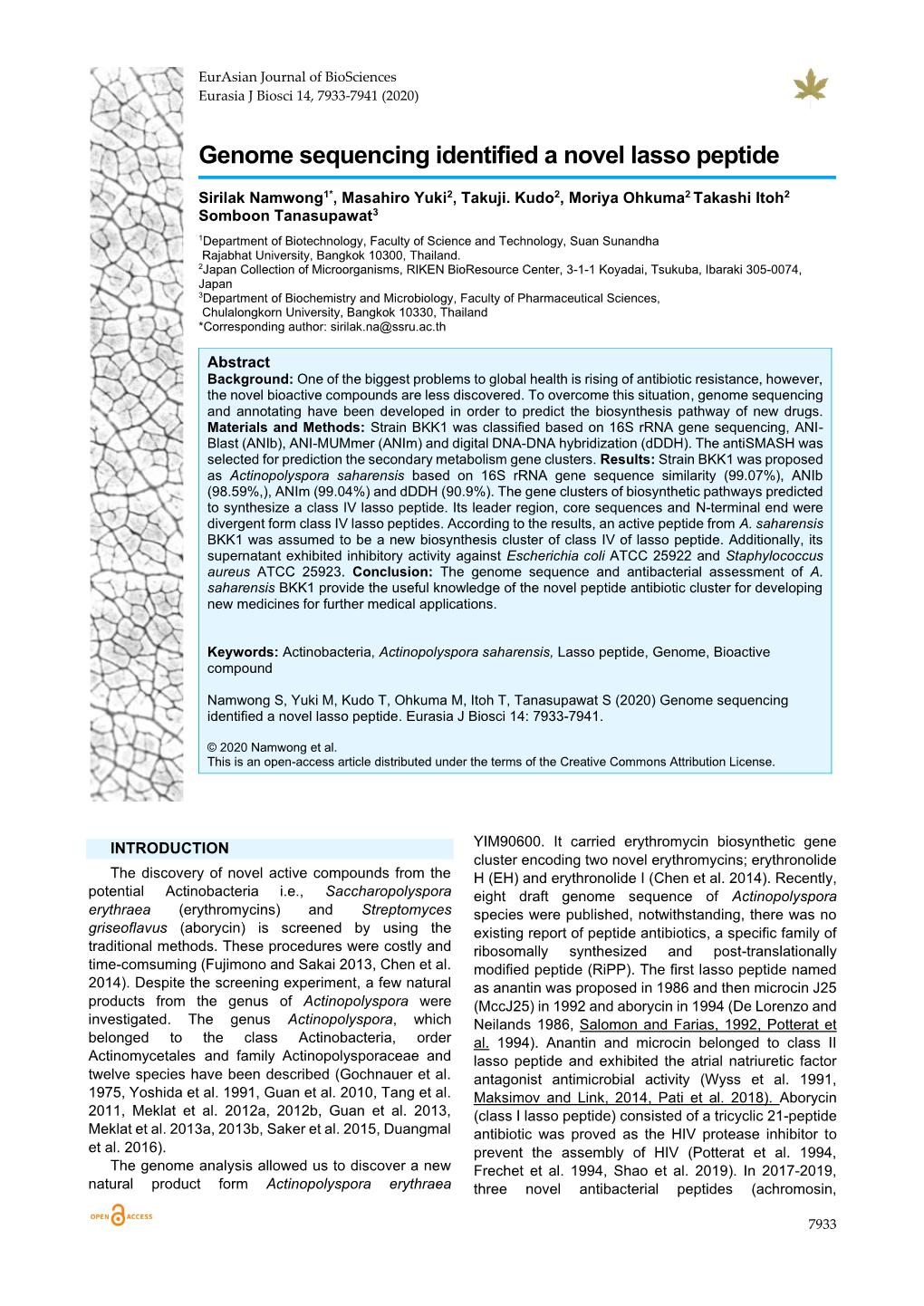 Genome Sequencing Identified a Novel Lasso Peptide