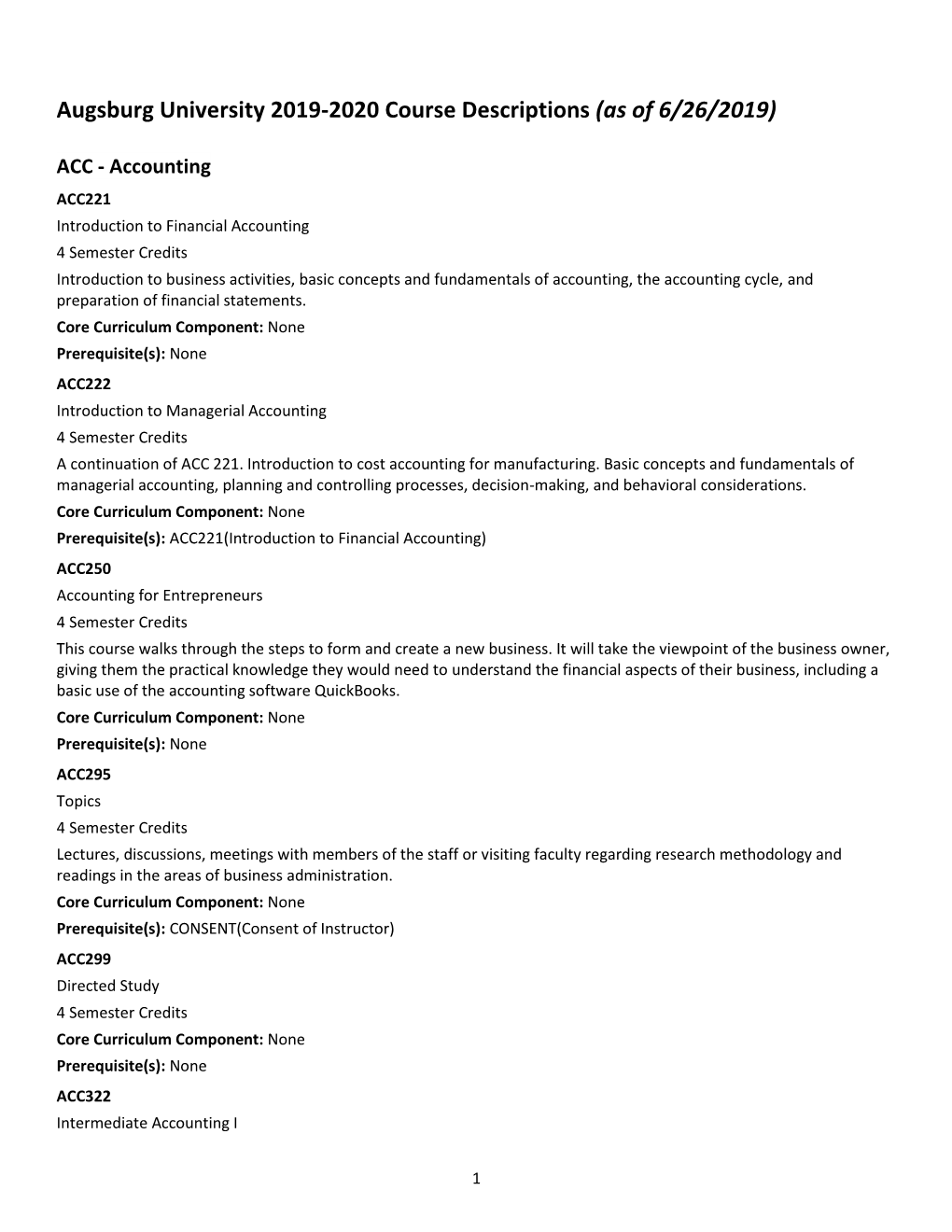 Augsburg University 2019-2020 Course Descriptions (As of 6/26/2019)