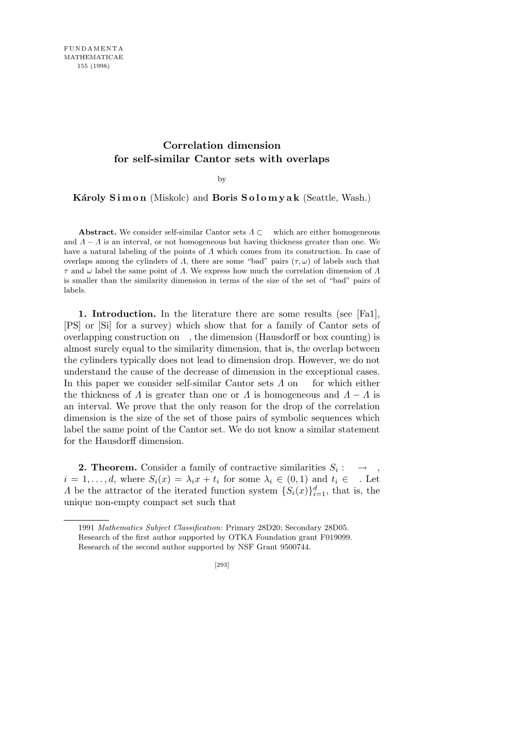 Correlation Dimension for Self-Similar Cantor Sets with Overlaps