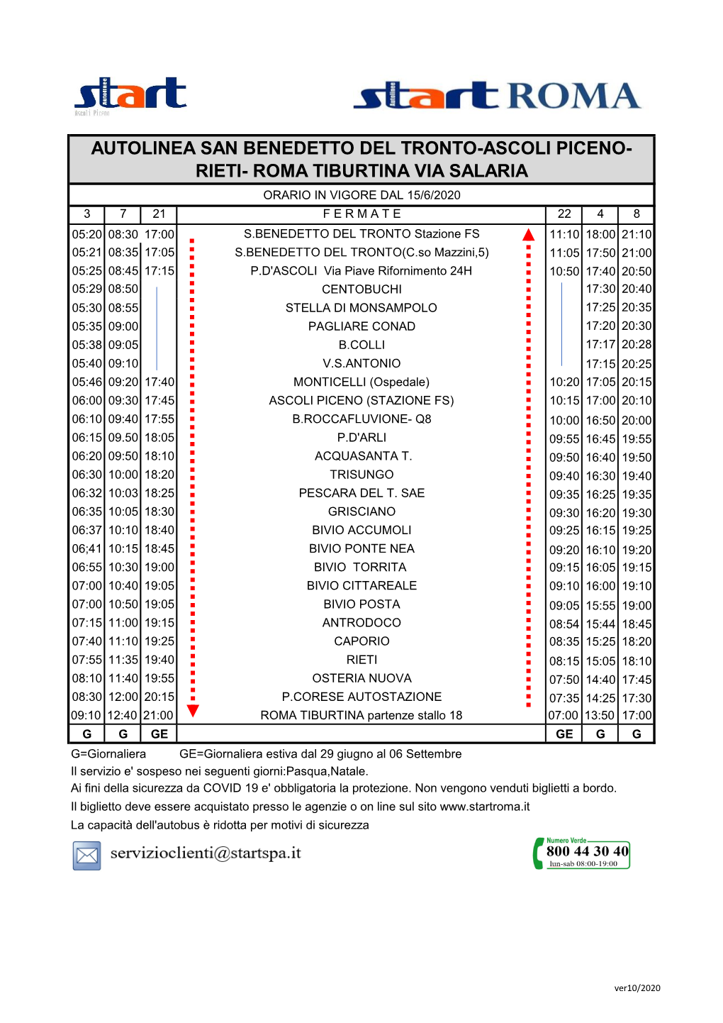 Autolinea San Benedetto Del Tronto-Ascoli Piceno- Rieti- Roma