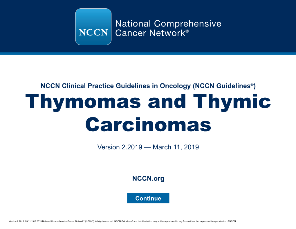 (NCCN Guidelines®) Thymomas and Thymic Carcinomas