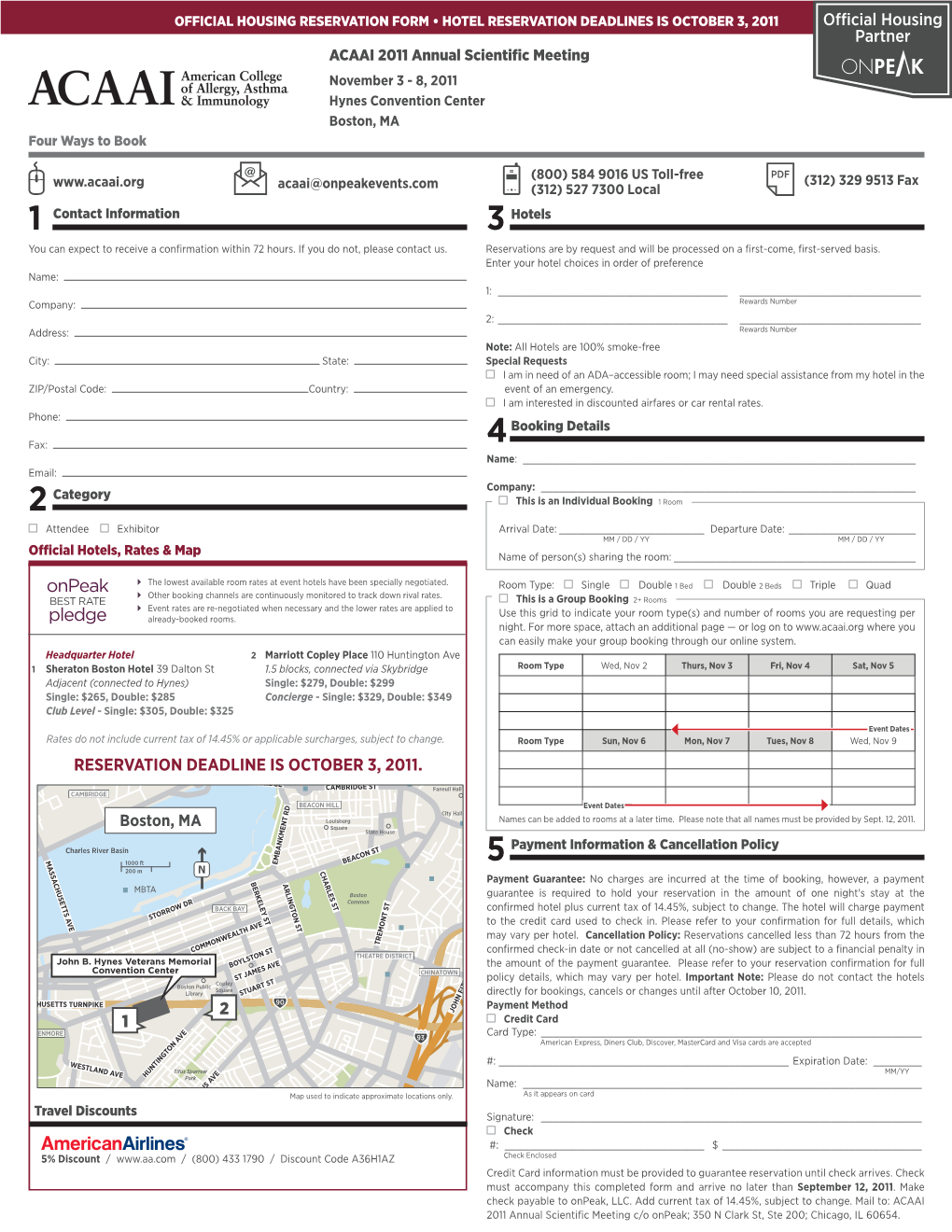 Official Hotel Reservation Form for ACAAI 2011 Annual Scientific